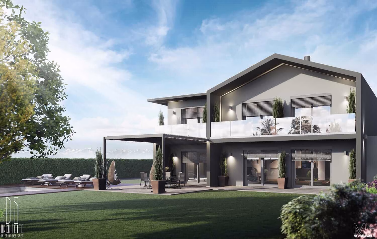 Rendering esterni – Render Fotorealistico | MG Production Render villa moderna 3d MG Production - Agenzia creativa studio design