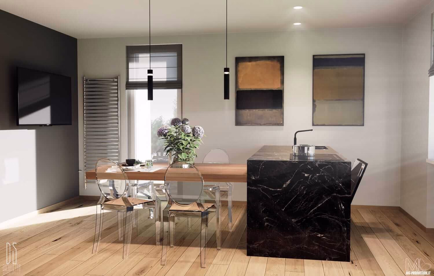 render-3d-cucina-moderna-marmo-nero