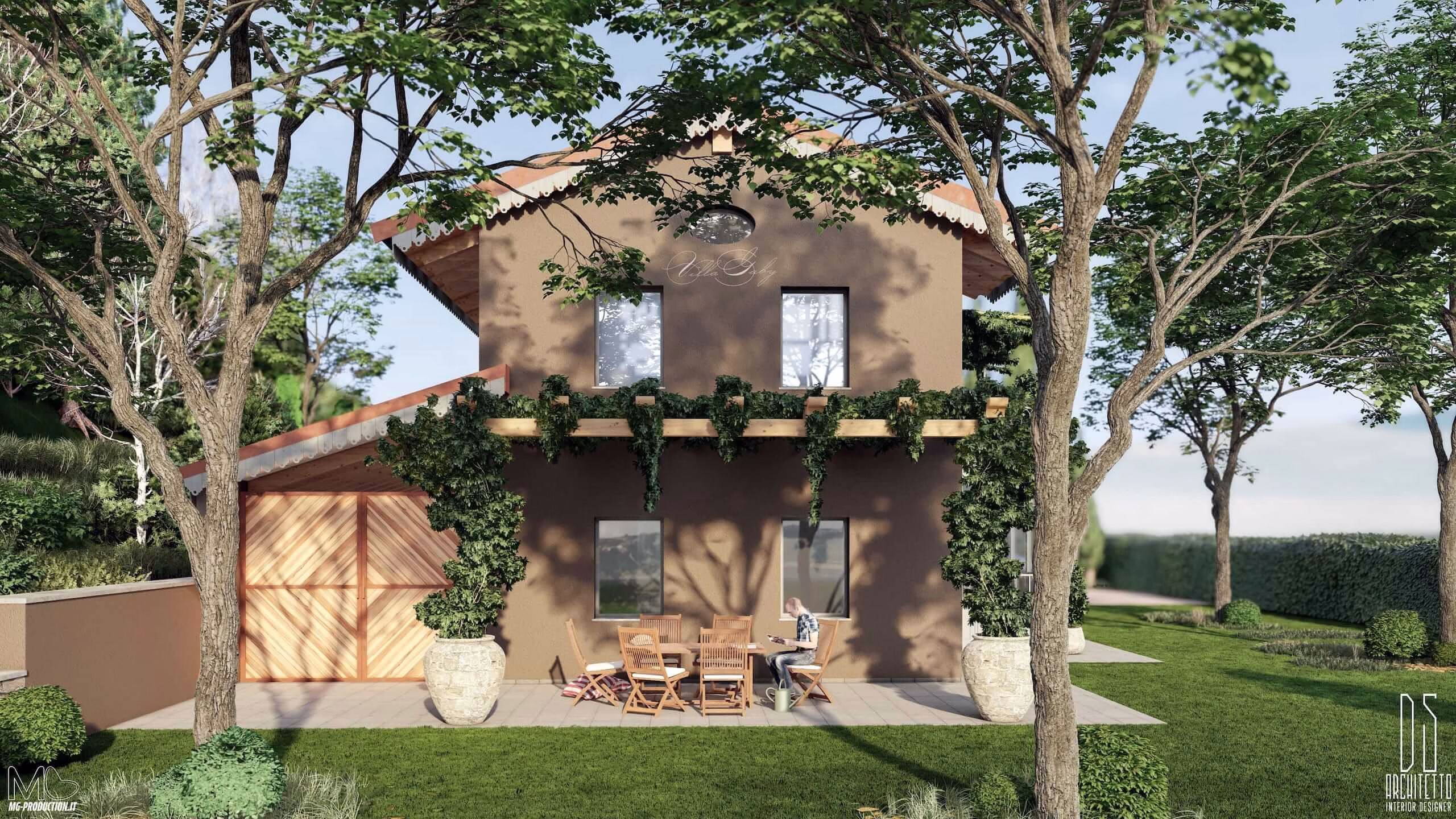 render-villa-langhe-vista-aerea-giardino-copertura Render villa nelle Langhe MG Production - Agenzia creativa studio design