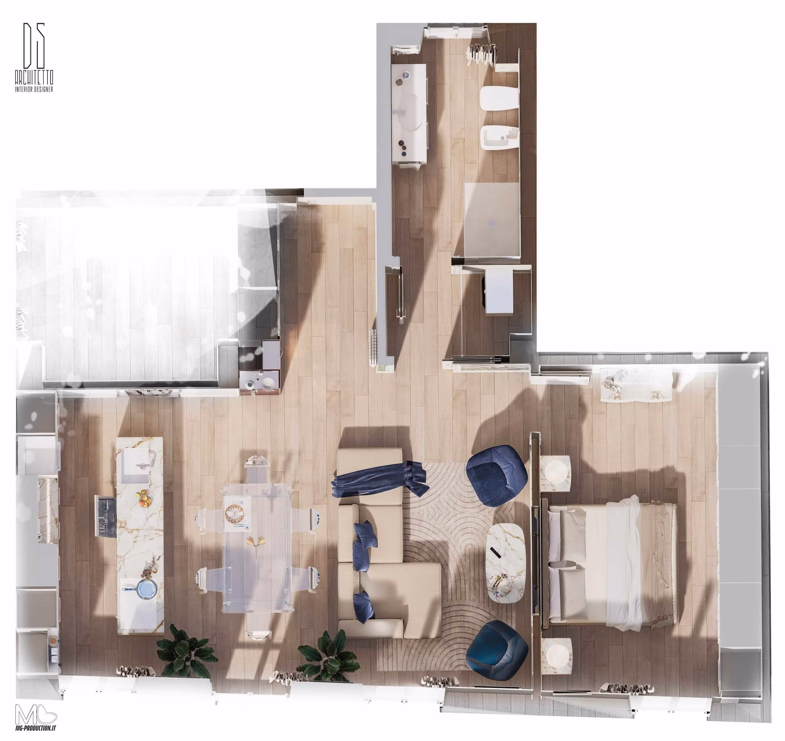 rendering appartamento pianta 3d