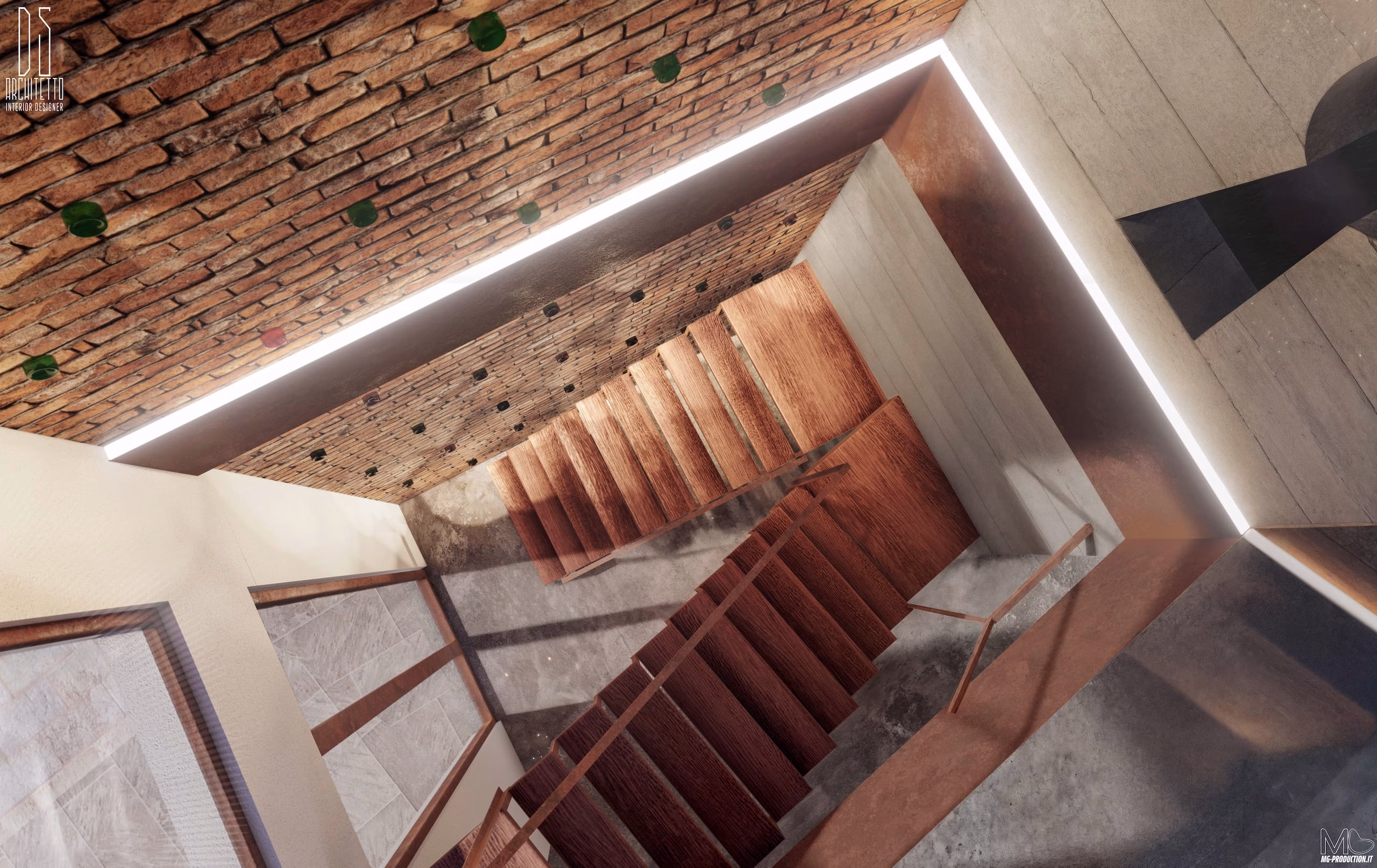 riqualificazione-vano-scale-render-architettura Ristrutturazione vano scala MG Production - Agenzia creativa studio design